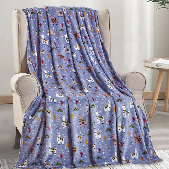 Plazatex Llama Micro plush Decorative All Season Light Blue Color 50" X 60" Throw Blanket