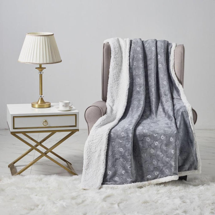 Louvre Plush All Season 50"x60" Sherpa Grey Throw