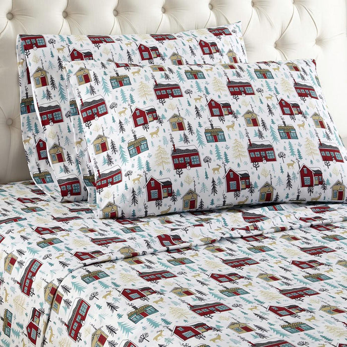 Shavel Micro Flannel Quality Printed Sheet Set - Twin Flat/Fitted Sheet 66x96/75x39x14" Pillowcase 21x32" - Cabins.