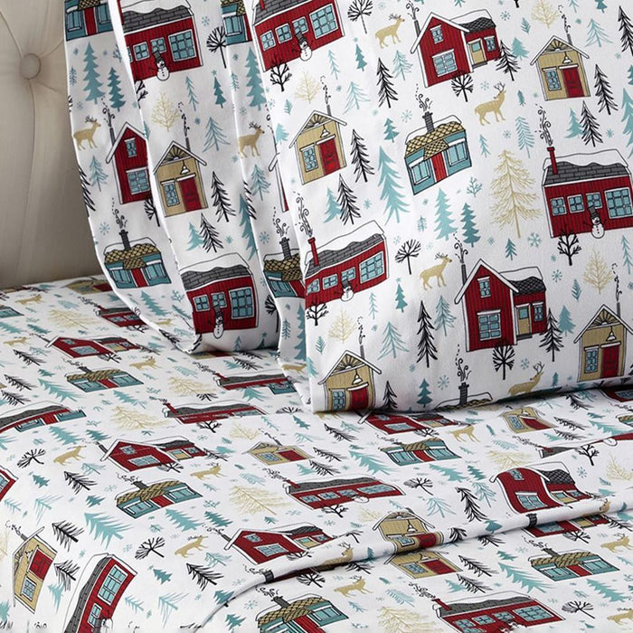 Shavel Micro Flannel Quality Printed Sheet Set - Twin Flat/Fitted Sheet 66x96/75x39x14" Pillowcase 21x32" - Cabins.