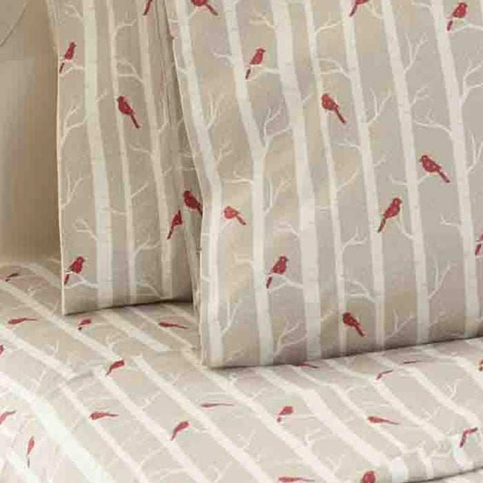 Shavel Micro Flannel Quality Printed Sheet Set - Twin Flat/Fitted Sheet 66x96/75x39x14" Pillowcase 21x32" - Cardinals.
