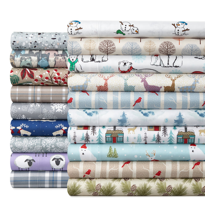 Shavel Home Products - Micro Flannel Printed Deep-Pocket Sheet Set