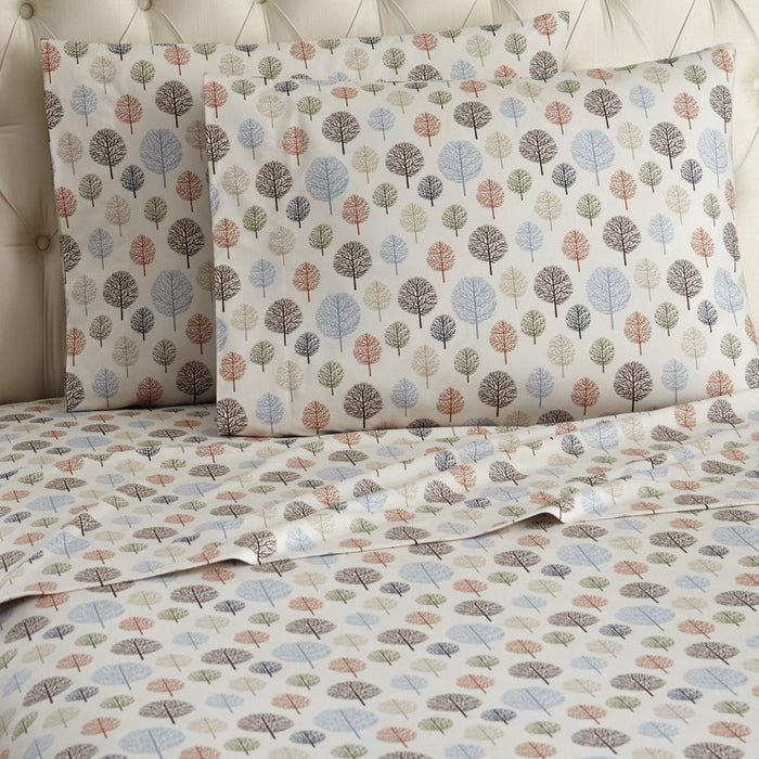 Shavel Micro Flannel Quality Printed Sheet Set - Twin Flat/Fitted Sheet 66x96/75x39x14" Pillowcase 21x32" - Trees.