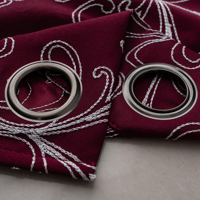 RT Designer Collection Kimber Embroidered Blackout Luxurious Decorative Grommet Curtain Panel Burgundy