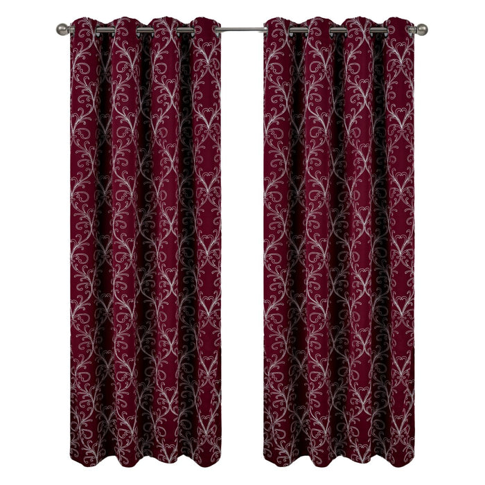 RT Designer Collection Kimber Embroidered Blackout Luxurious Decorative Grommet Curtain Panel Burgundy