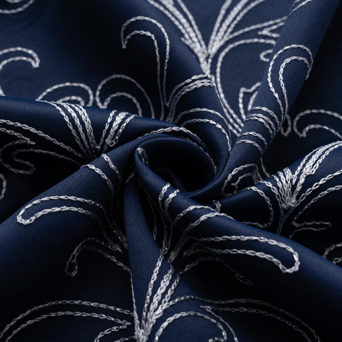 RT Designer Collection Kimber Embroidered Blackout Luxurious Decorative Grommet Curtain Panel Navy