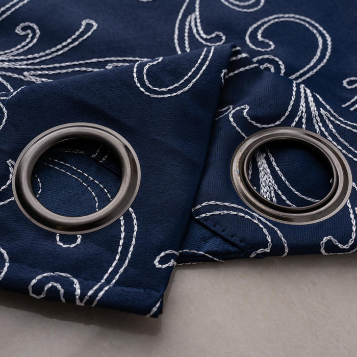 RT Designer Collection Kimber Embroidered Blackout Luxurious Decorative Grommet Curtain Panel Navy