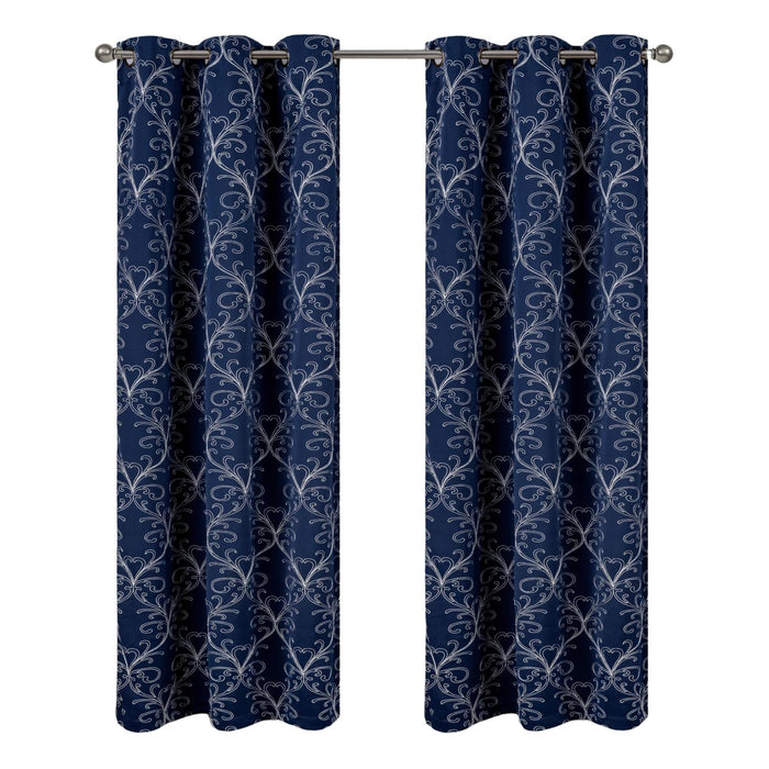RT Designer Collection Kimber Embroidered Blackout Luxurious Decorative Grommet Curtain Panel Navy