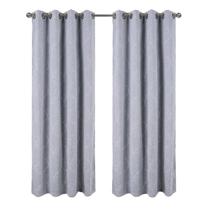 RT Designer Collection Kimber Embroidered Blackout Luxurious Decorative Grommet Curtain Panel Silver