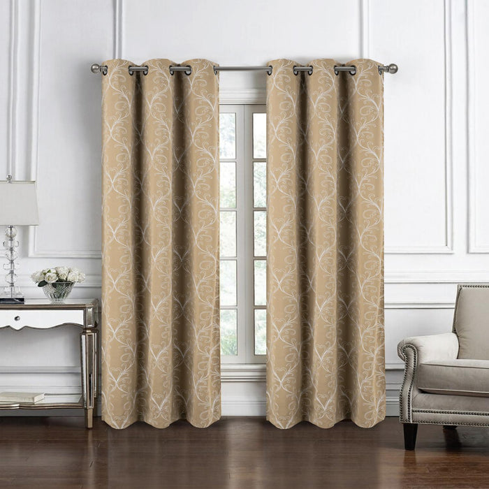 RT Designer Collection Kimber Embroidered Blackout Luxurious Decorative Grommet Curtain Panel Taupe