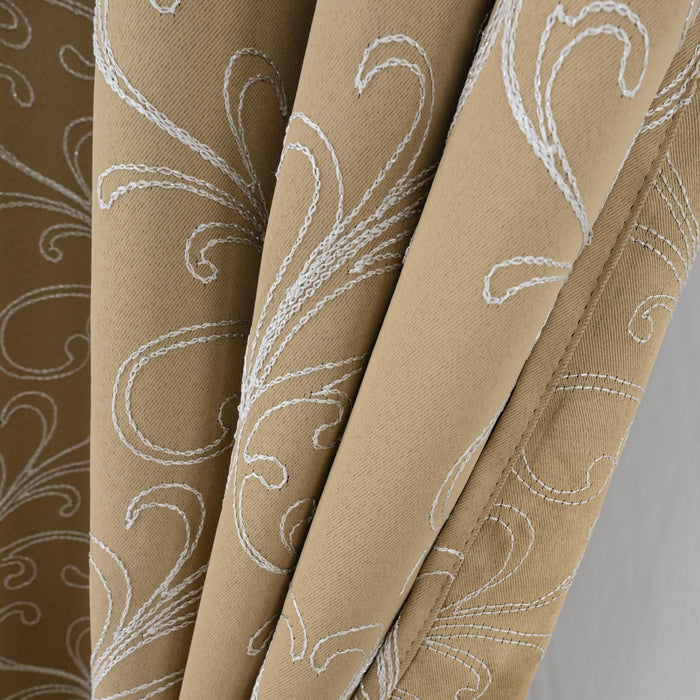 RT Designer Collection Kimber Embroidered Blackout Luxurious Decorative Grommet Curtain Panel Taupe