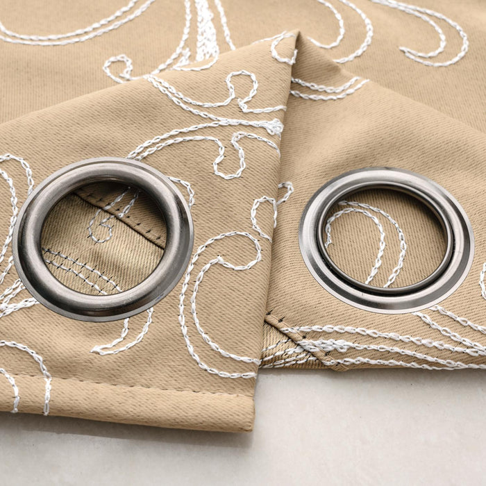RT Designer Collection Kimber Embroidered Blackout Luxurious Decorative Grommet Curtain Panel Taupe