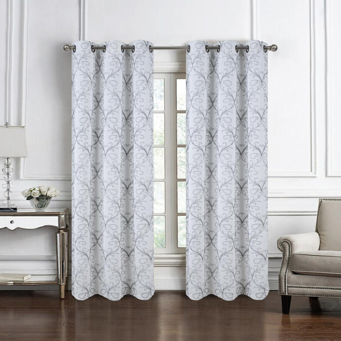 RT Designer Collection Kimber Embroidered Blackout Luxurious Decorative Grommet Curtain Panel White