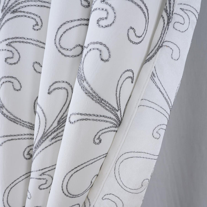 RT Designer Collection Kimber Embroidered Blackout Luxurious Decorative Grommet Curtain Panel White