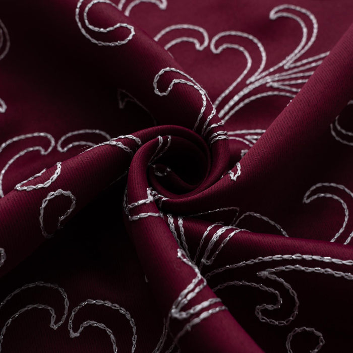 RT Designer Collection Kimber Embroidered Blackout Luxurious Decorative Grommet Curtain Panel Burgundy