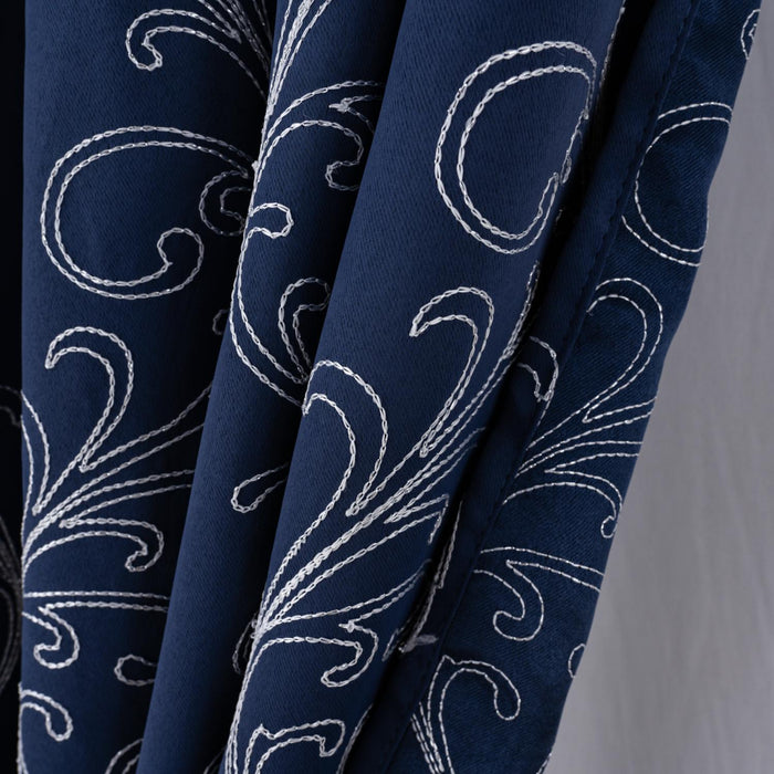 RT Designer Collection Kimber Embroidered Blackout Luxurious Decorative Grommet Curtain Panel Navy