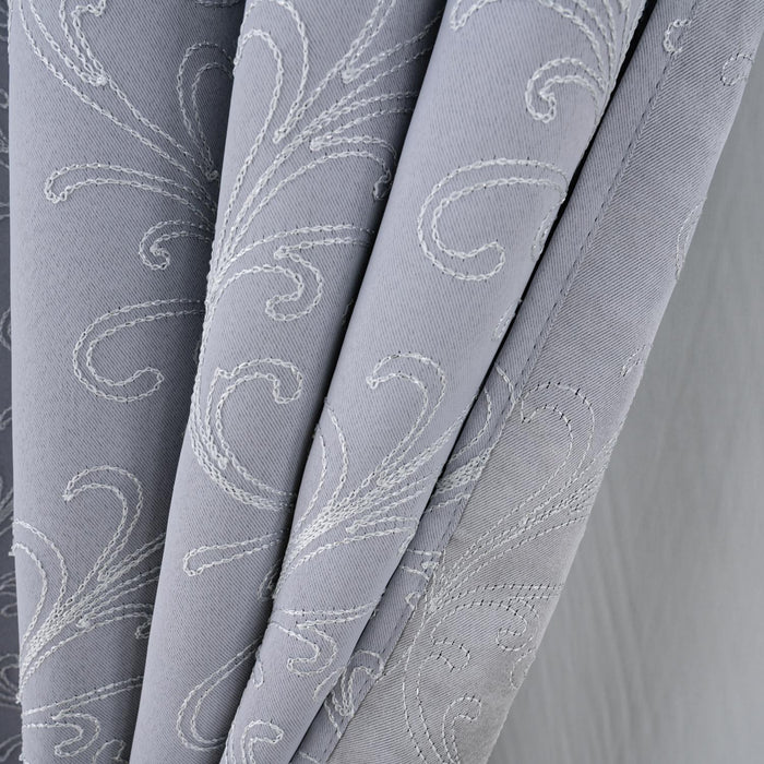RT Designer Collection Kimber Embroidered Blackout Luxurious Decorative Grommet Curtain Panel Silver