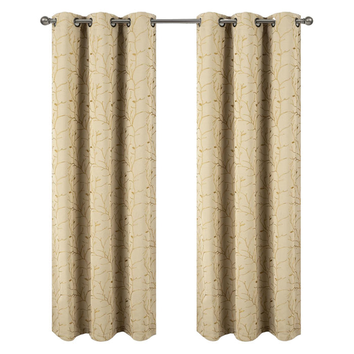 RT Designer Collection Luciana Embroidered Blackout Luxurious Decorative Grommet Curtain Panel Beige