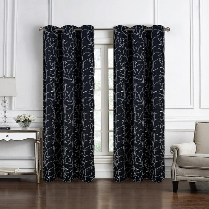 RT Designer Collection Luciana Embroidered Blackout Luxurious Decorative Grommet Curtain Panel Black