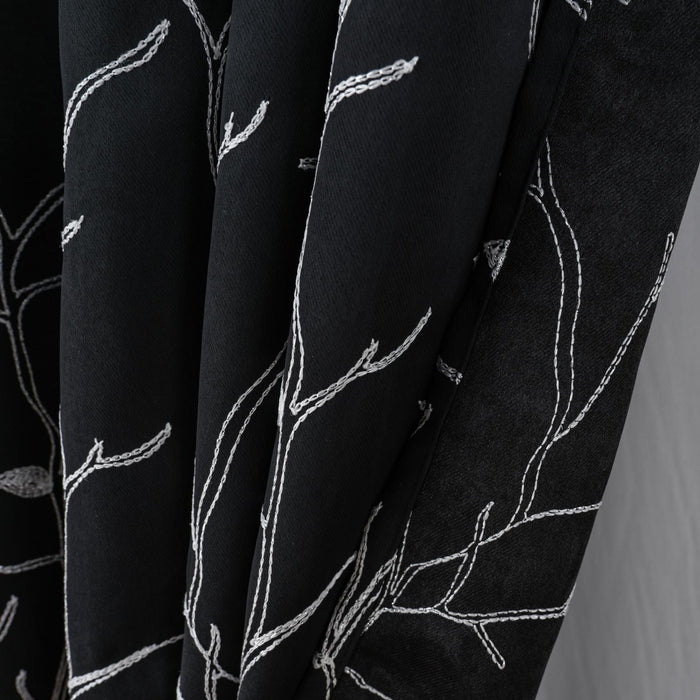 RT Designer Collection Luciana Embroidered Blackout Luxurious Decorative Grommet Curtain Panel Black