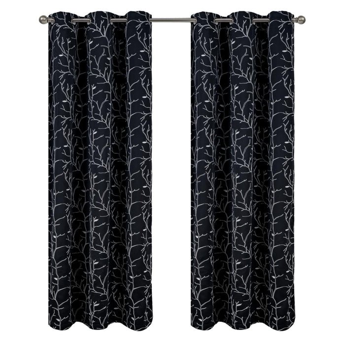RT Designer Collection Luciana Embroidered Blackout Luxurious Decorative Grommet Curtain Panel Black