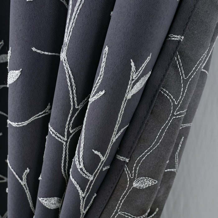RT Designer Collection Luciana Embroidered Blackout Luxurious Decorative Grommet Curtain Panel Charcoal