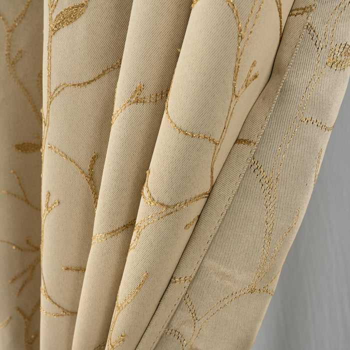 RT Designer Collection Luciana Embroidered Blackout Luxurious Decorative Grommet Curtain Panel Beige