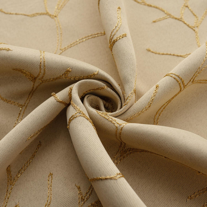 RT Designer Collection Luciana Embroidered Blackout Luxurious Decorative Grommet Curtain Panel Beige