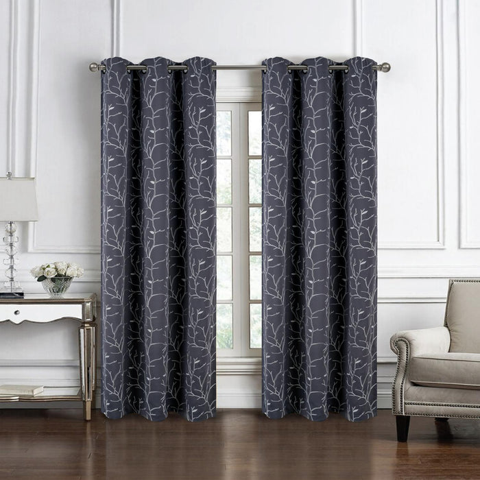 RT Designer Collection Luciana Embroidered Blackout Luxurious Decorative Grommet Curtain Panel Charcoal
