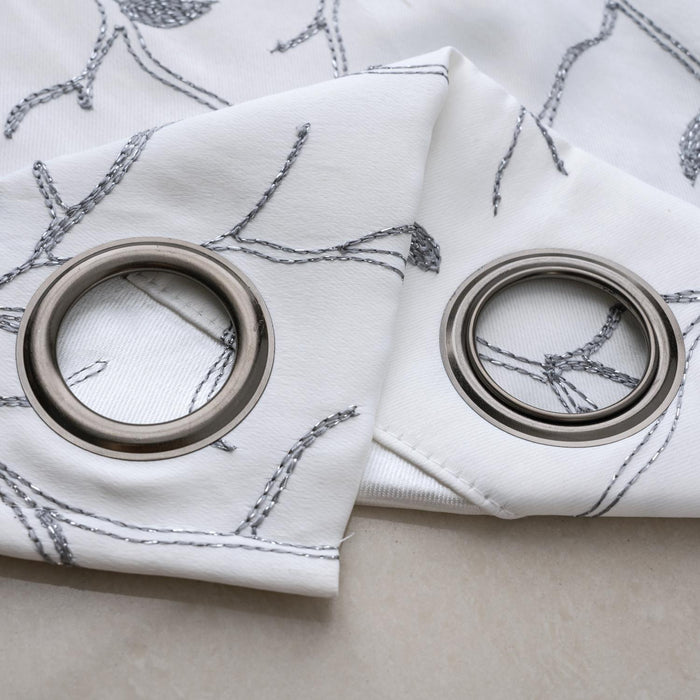 RT Designer Collection Luciana Embroidered Blackout Luxurious Decorative Grommet Curtain Panel White