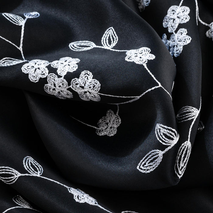 RT Designer Collection Lilian Embroidered Blackout Luxurious Decorative Grommet Curtain Panel Black