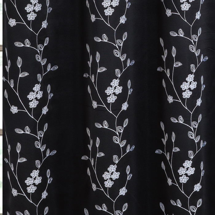 RT Designer Collection Lilian Embroidered Blackout Luxurious Decorative Grommet Curtain Panel Black
