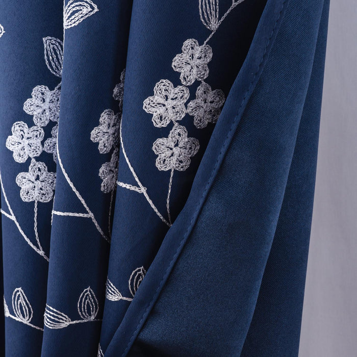 RT Designer Collection Lilian Embroidered Blackout Luxurious Decorative Grommet Curtain Panel Navy