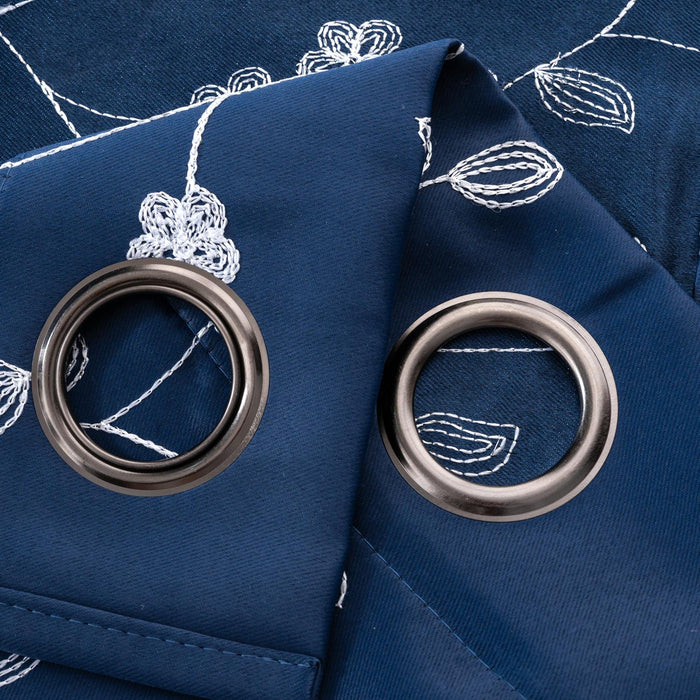 RT Designer Collection Lilian Embroidered Blackout Luxurious Decorative Grommet Curtain Panel Navy