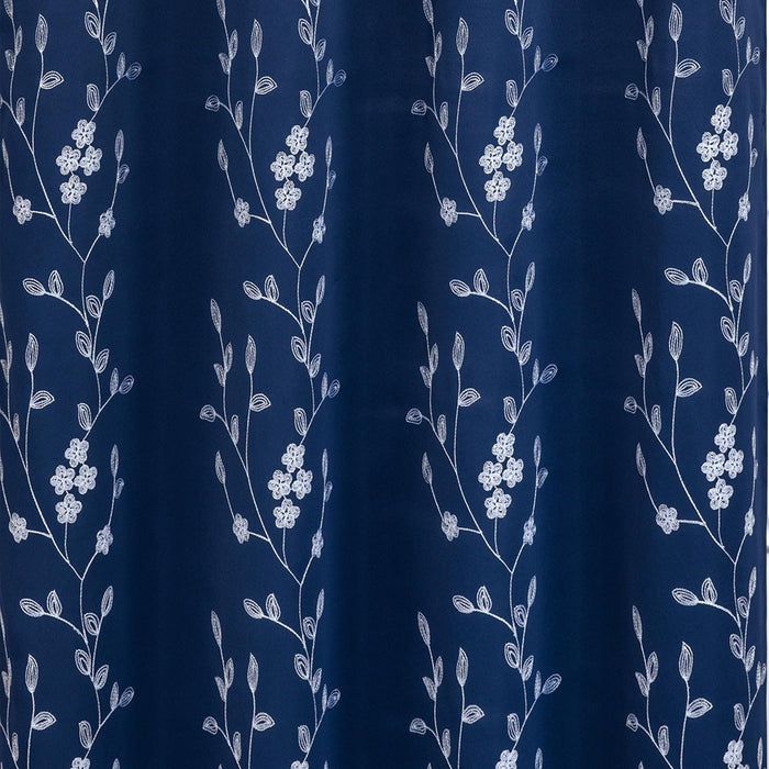 RT Designer Collection Lilian Embroidered Blackout Luxurious Decorative Grommet Curtain Panel Navy