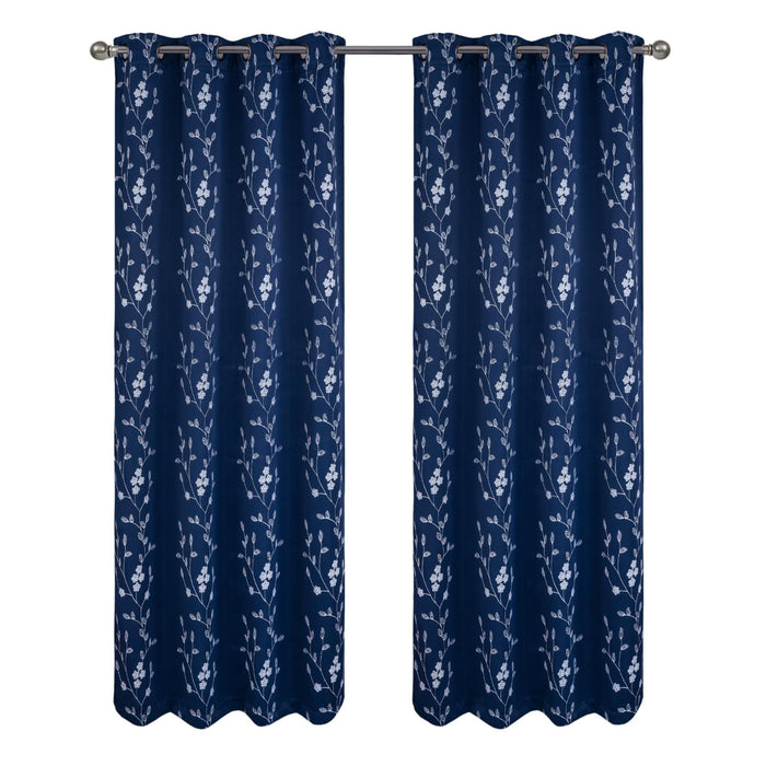 RT Designer Collection Lilian Embroidered Blackout Luxurious Decorative Grommet Curtain Panel Navy