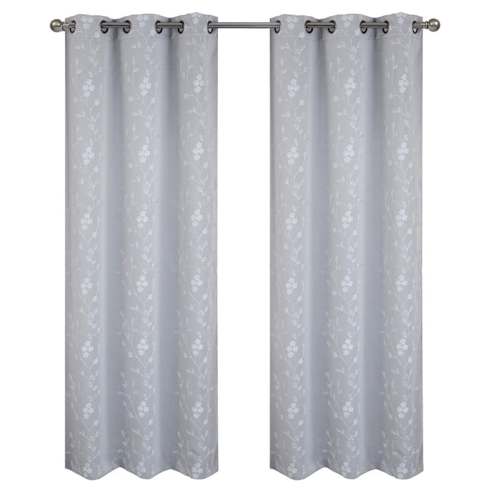 RT Designer Collection Lilian Embroidered Blackout Luxurious Decorative Grommet Curtain Panel Silver