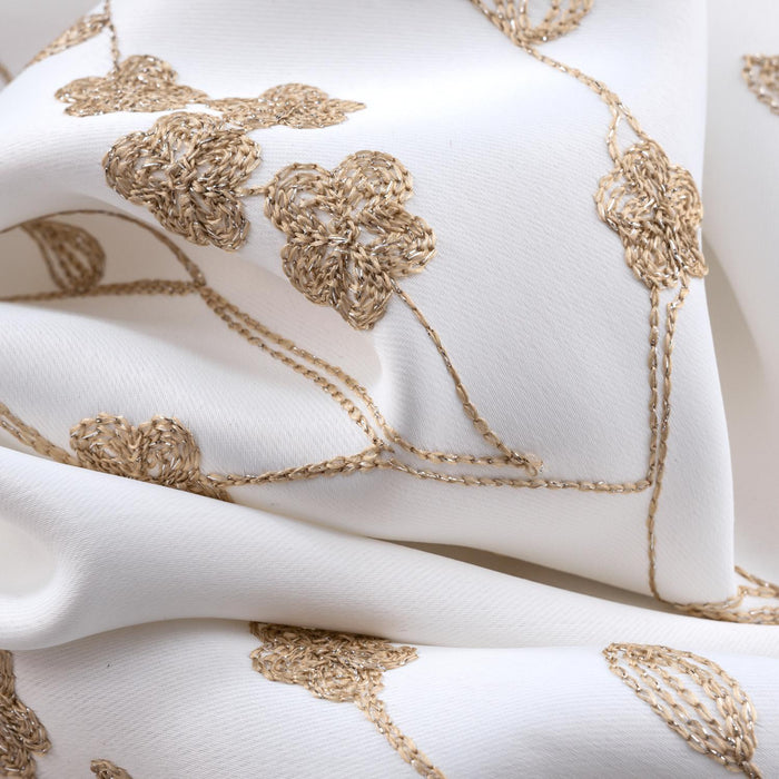 RT Designer Collection Lilian Embroidered Blackout Luxurious Decorative Grommet Curtain Panel White