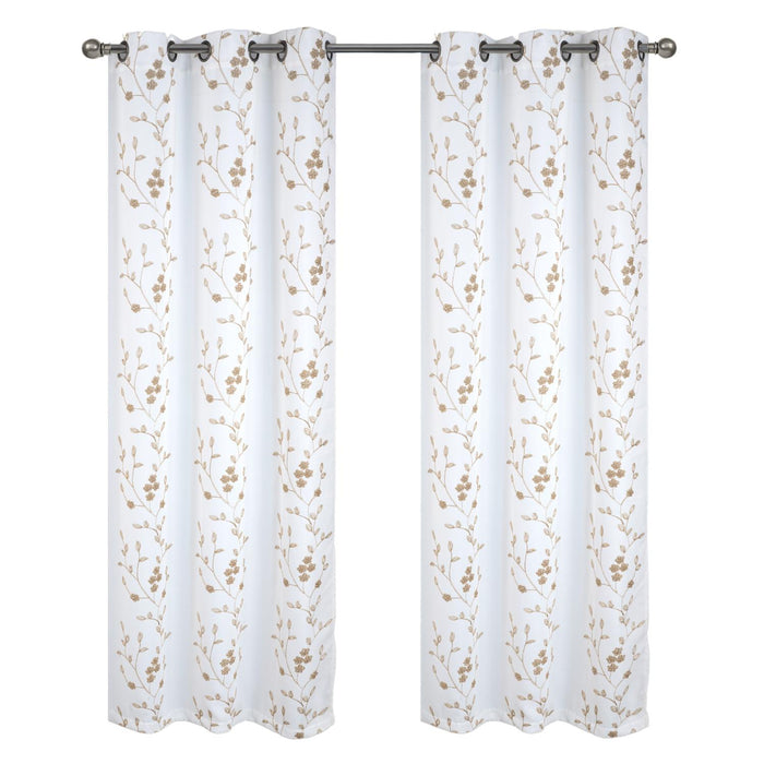 RT Designer Collection Lilian Embroidered Blackout Luxurious Decorative Grommet Curtain Panel White