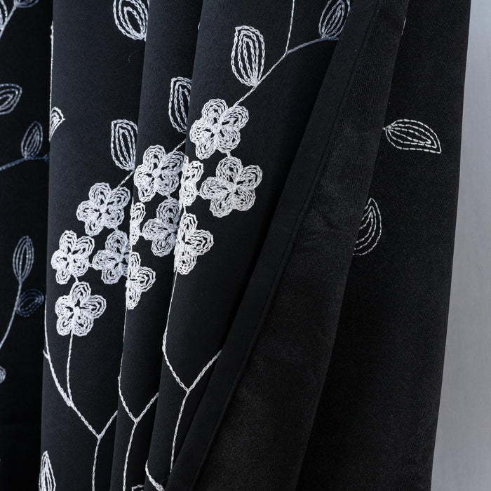RT Designer Collection Lilian Embroidered Blackout Luxurious Decorative Grommet Curtain Panel Black