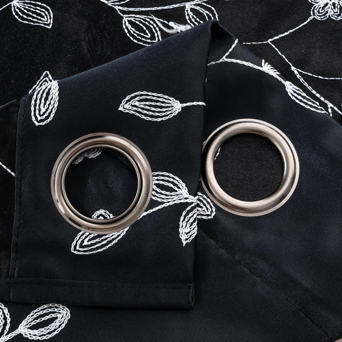 RT Designer Collection Lilian Embroidered Blackout Luxurious Decorative Grommet Curtain Panel Black