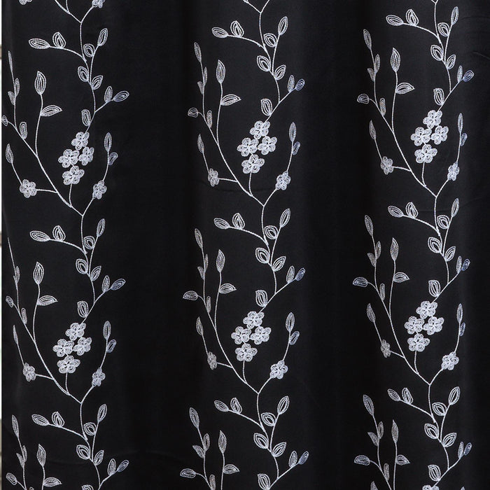 RT Designer Collection Lilian Embroidered Blackout Luxurious Decorative Grommet Curtain Panel Black