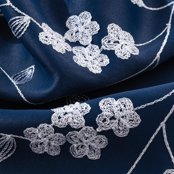 RT Designer Collection Lilian Embroidered Blackout Luxurious Decorative Grommet Curtain Panel Navy