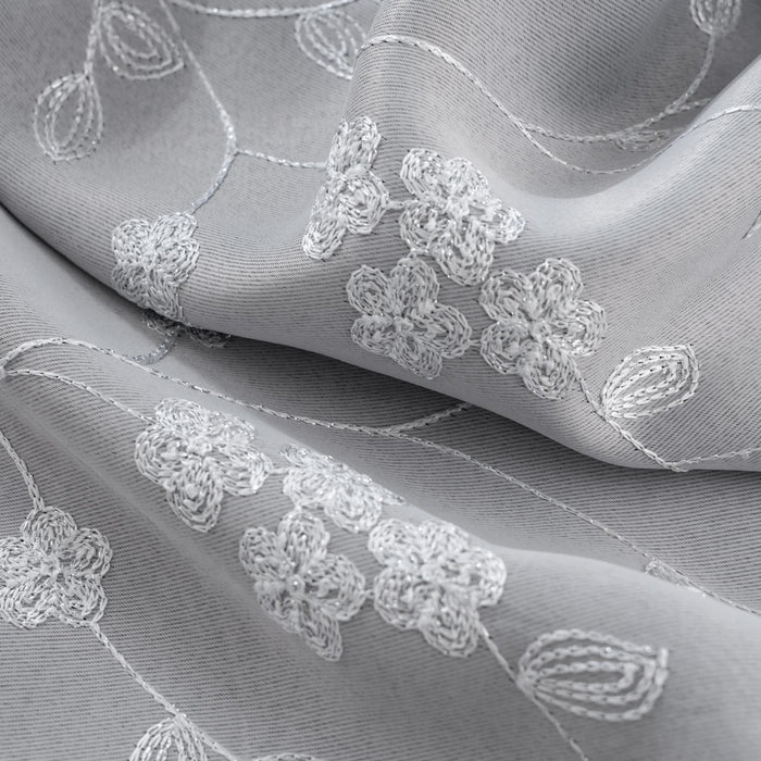 RT Designer Collection Lilian Embroidered Blackout Luxurious Decorative Grommet Curtain Panel Silver