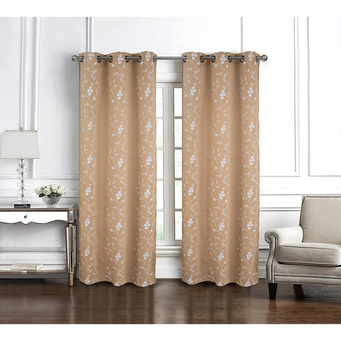 RT Designer Collection Lilian Embroidered Blackout Luxurious Decorative Grommet Curtain Panel Taupe