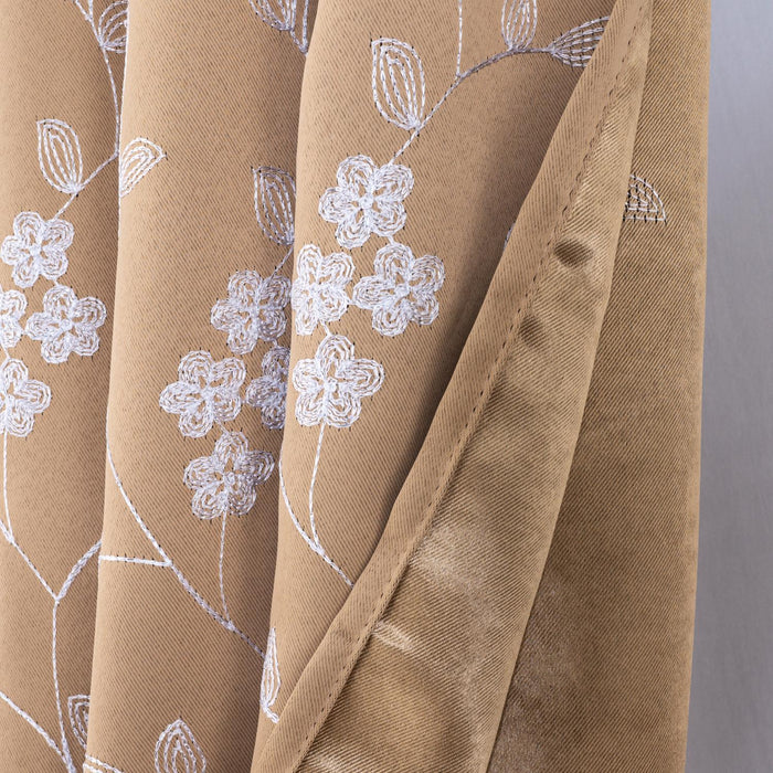 RT Designer Collection Lilian Embroidered Blackout Luxurious Decorative Grommet Curtain Panel Taupe