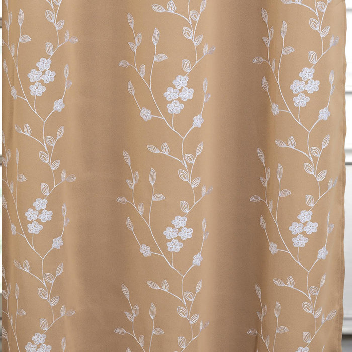 RT Designer Collection Lilian Embroidered Blackout Luxurious Decorative Grommet Curtain Panel Taupe
