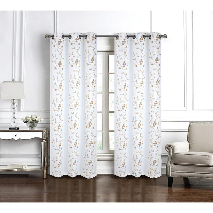 RT Designer Collection Lilian Embroidered Blackout Luxurious Decorative Grommet Curtain Panel White