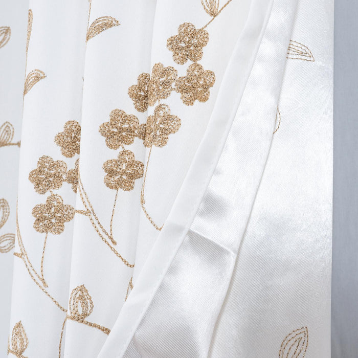 RT Designer Collection Lilian Embroidered Blackout Luxurious Decorative Grommet Curtain Panel White