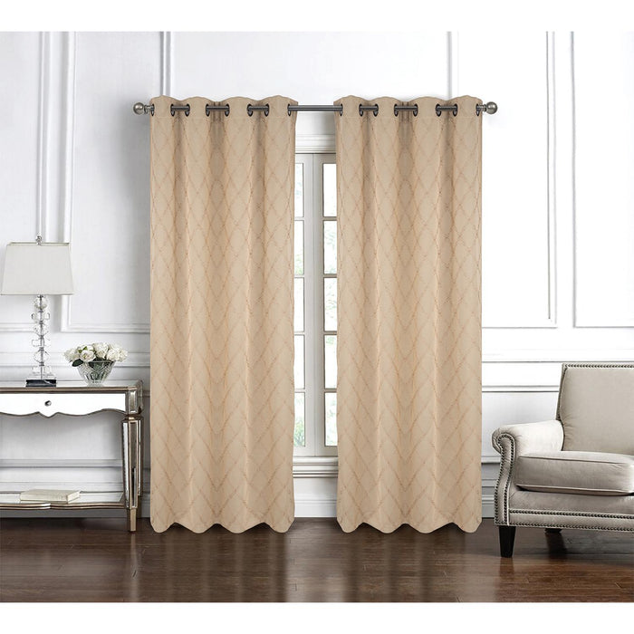 RT Designer Collection Gable Embroidered Blackout Luxurious Decorative Grommet Curtain Panel Beige